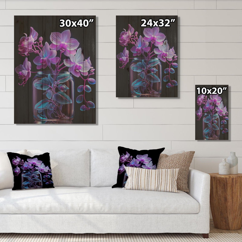 «Blossoming White Orchid in Luminescent Mauve III», reproduction sur toile, H 24 po x l 32 po x P 1 po, Bois
