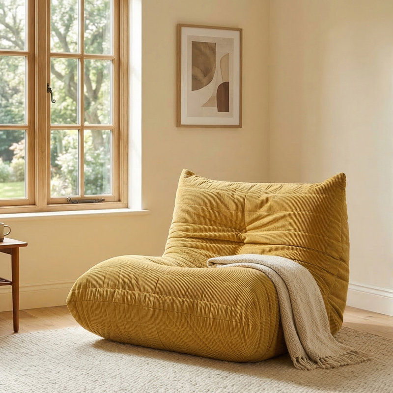 Abbie 34.2'' Sofa Lazy Sofa Bean Bag Chair Floor Sofa for Living Room Bedroom, Yellow Corduroy