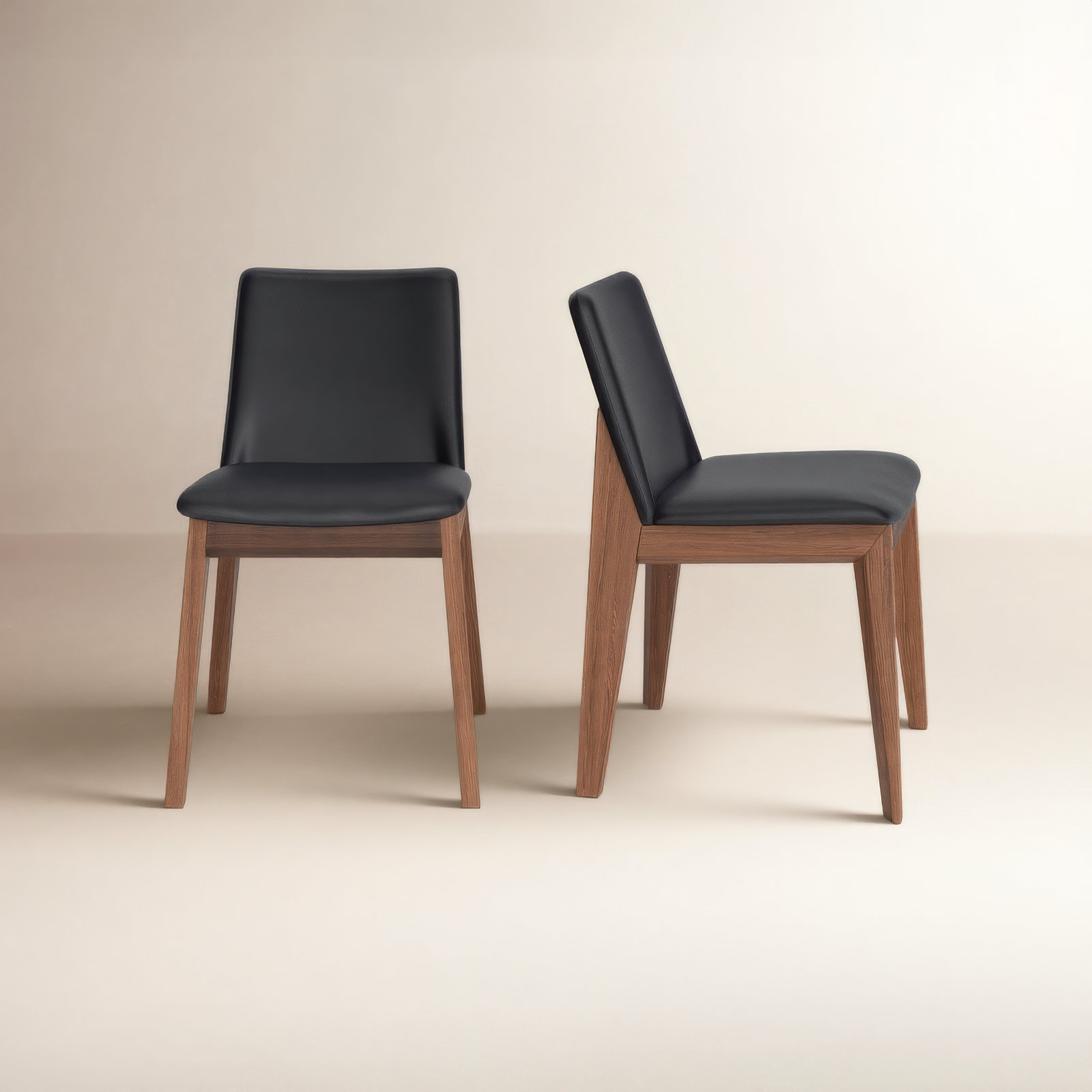 Anrey Oak Dining Chair, Black Pebbled Faux Leather, Brown