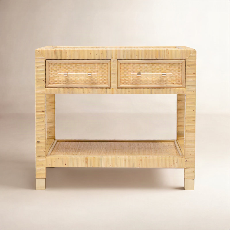Pilla 2 Drawer Solid Wood and Rattan 25.2" Nightstand