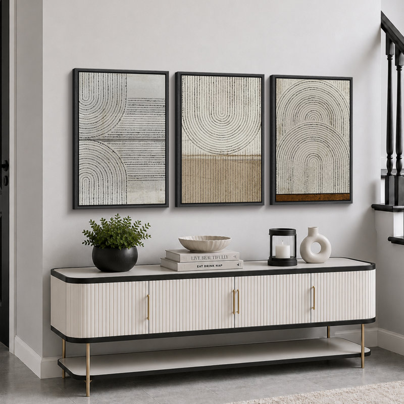 «Mid Century Modern Boho», Disgressed Grunge, H 24 po x l 48 po, Cadre flottant noir