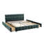 Grand lit moderne et élégant avec tiroir - tissu chenille bleu et tapissier-821632356