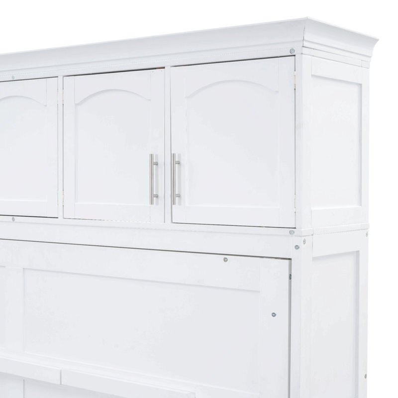 Lit escamotable mural avec armoires supérieures Murphy, Lit double, Blanc