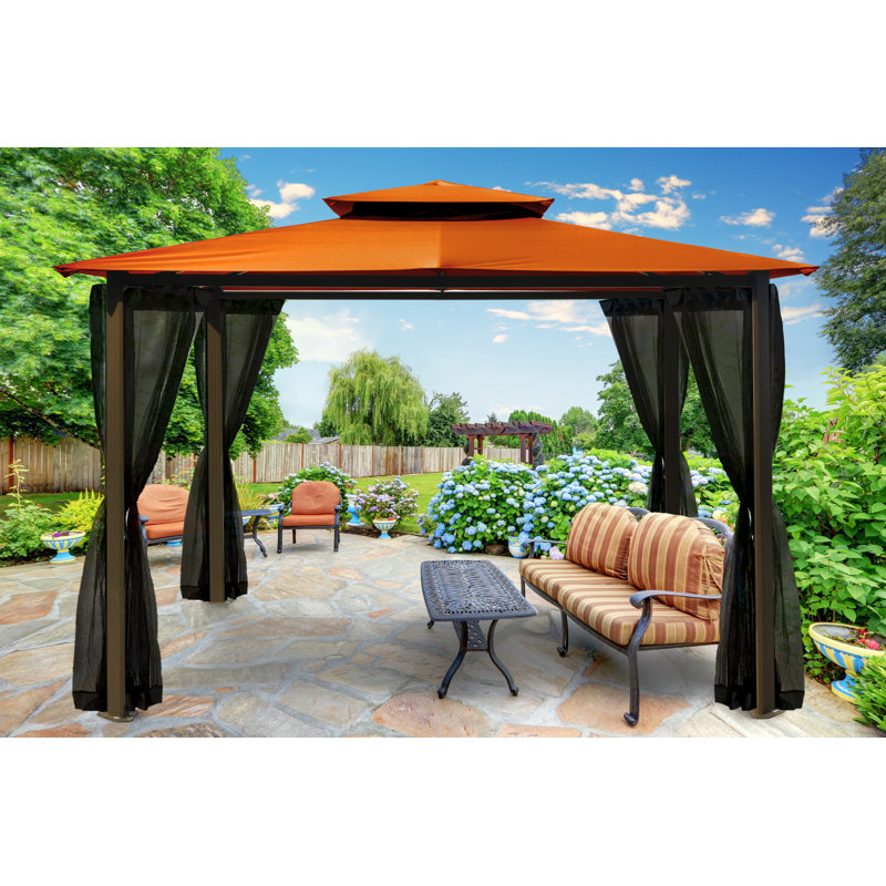 Barcelona 10 Ft. W x 12 Ft. D Aluminum Patio Gazebo with Mosquito Netting, Rust