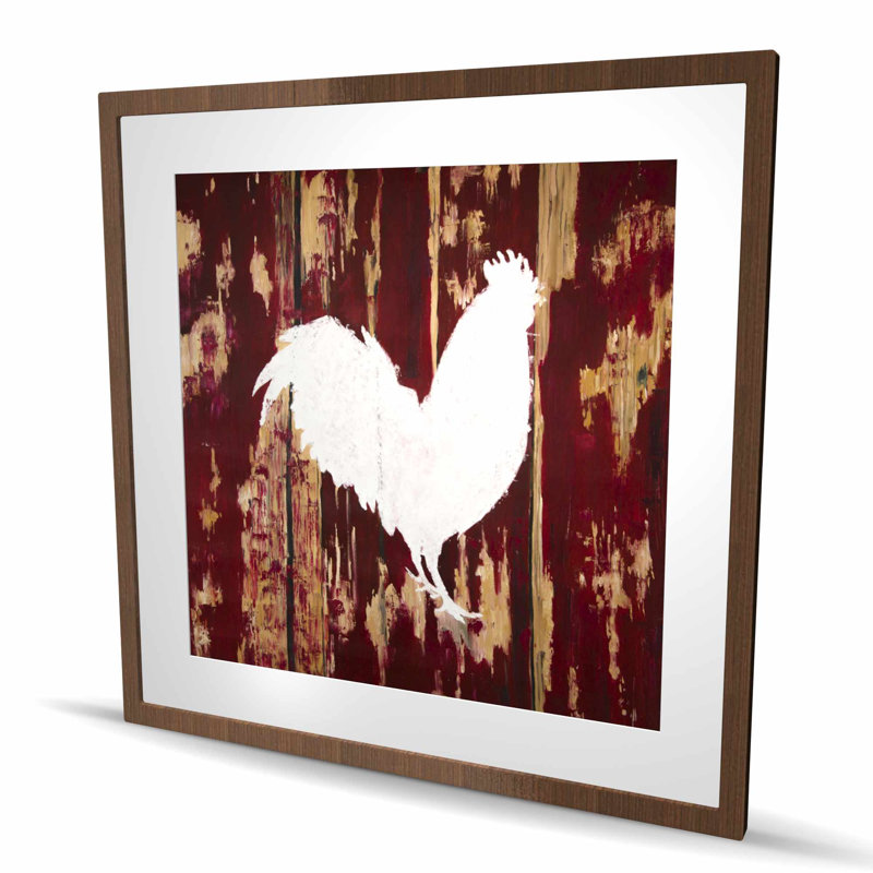 Rooster Silhouette - Farmhouse Kitchen, reproduction d'art encadrée, Brun