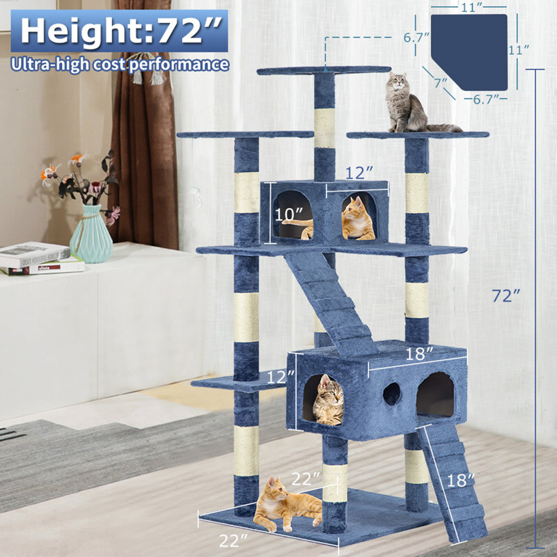 Fryar 72'' H Cat Tree, Navy Blue