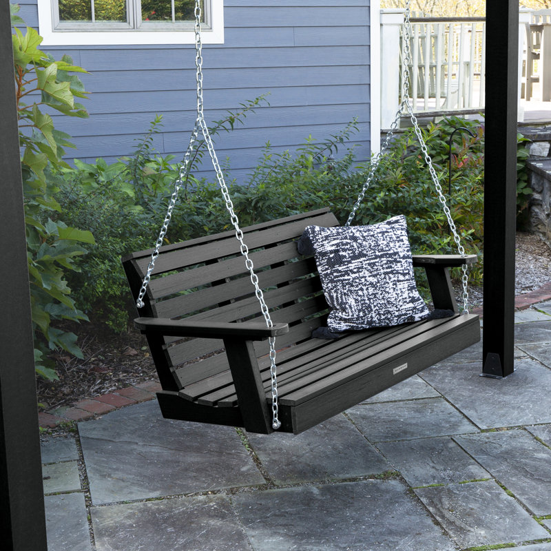 Highwood Bodhi Lawn & Garden Pergola with Highwood 5ft Weatherly Swing, Black, 11.5 ft. W x 10 ft. D