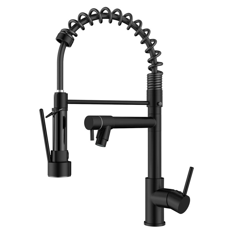Pull Down Kitchen Faucet with Deck Plate, Black