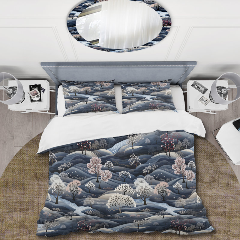 Ensemble de housse de couette à motif scandinave bleu foncé, Housse de couette pour très grand lit et 2 très