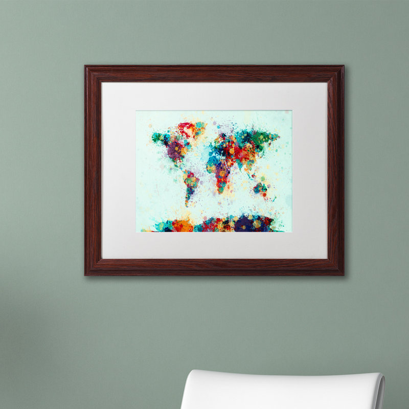 « world map paint », impression encadrée, H 16 po x l 20 po x P 0,5 po, Blanc, Encadrement brun