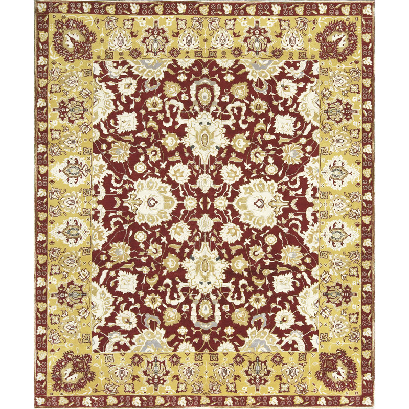 Tapis rouge et vert noué à la main de haute qualité