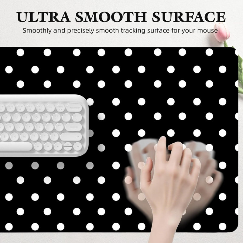 Mignon tapis de souris à clavier de jeu noir à pois blancs, protecteur de tapis de bureau à domicile en cuir antidérapant, grand bloc-notes de bureau pour ordinateur portable avec pavé d'écriture 31,5 po x 15,7 po