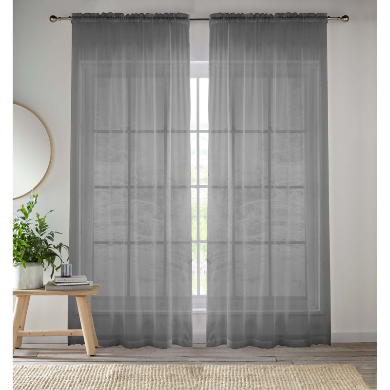 Roiann Sheer Curtain Pair, 145cm Width x 137cm Drop, Grey