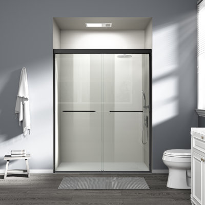 56-60 In. W X 72 In. H Semi-Frameless Double Sliding Shower Door, 1/4" Tempered Glass Bypass Bathroom Door For Walk-In Shower, Matte Black | Gift Idea