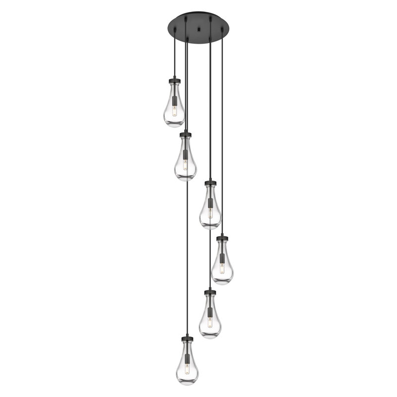 Luminaire suspendu grappe 6 lumières Spataro, Transparent, Noir mat