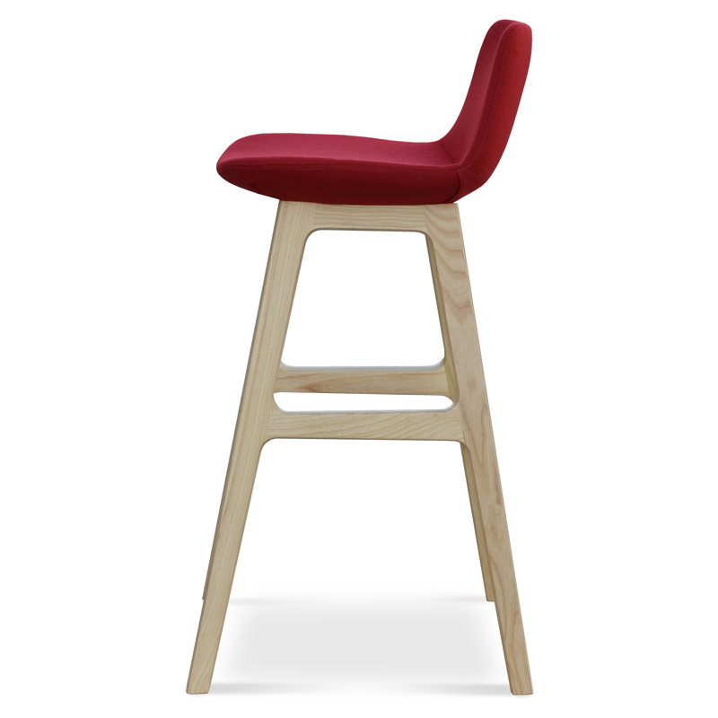 Tabouret de bar et de comptoir Pera, Bois de frêne naturel, Similicuir - rouge