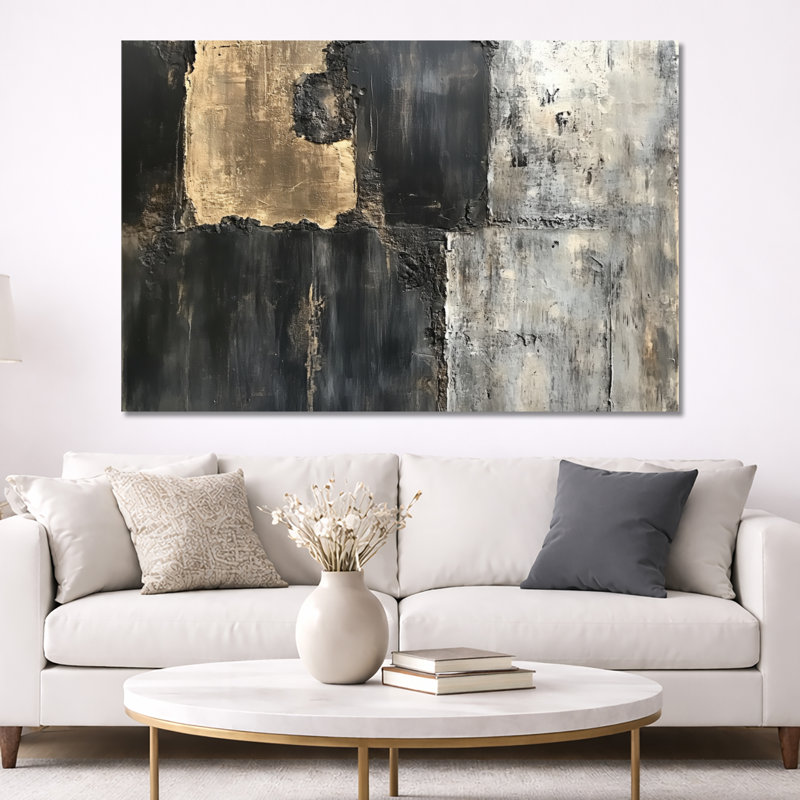 «Slab Collage», art mural abstrait gris et noir, Jeff, H 40 po x l 60 po, Toile tendue