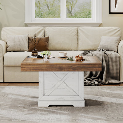 Square Rustic Wood Coffee Table With X-detail