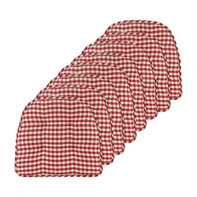 Non-Slip Gingham Dining Room And Kitchen Seat Cushions, 16 X 15 X 2 Inches, Set of 8