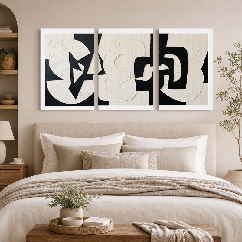Ensemble de 3 toiles murales abstraites géométriques en noir et blanc, 36"H x 24"W x 3pcs