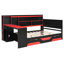 Lit de jour de jeu double avec bureau et lumières intégrés, cadre de lit en bois moderne avec 3 tiroirs de rangement et station de charge intégrée, bibliothèque multifonctionnelle noir et rouge-2084299251-2084299253