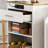 White, Recessed Kitchen Island With 5 Wheels For Easy Movement. Includes Trash Can, Storage Cabinet, Power Outlet, 3 Drawers, 3 Side Shelves, And Can Hold A 10-Gallon Bin. Multi-Functional Storage Work Surface.-195903356