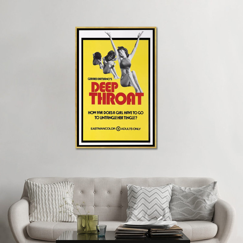 Gorge profonde - publicité imprimée, Aucun mat, H 48 po x l 32 po x P 1,5 po, Toile encadrée d'or