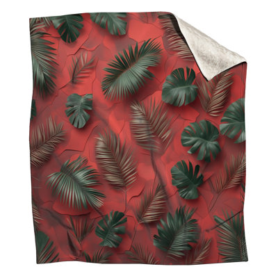 Red Green Palm Leaves Blankets