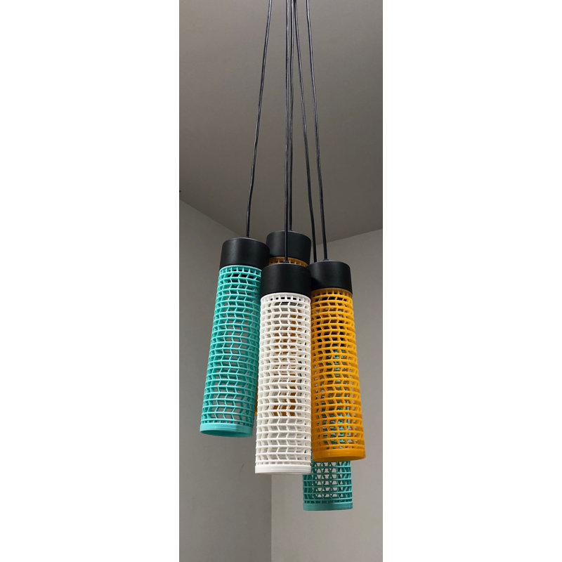 5 - Light Cluster Pendant, Black, Turquoise/White/Orange