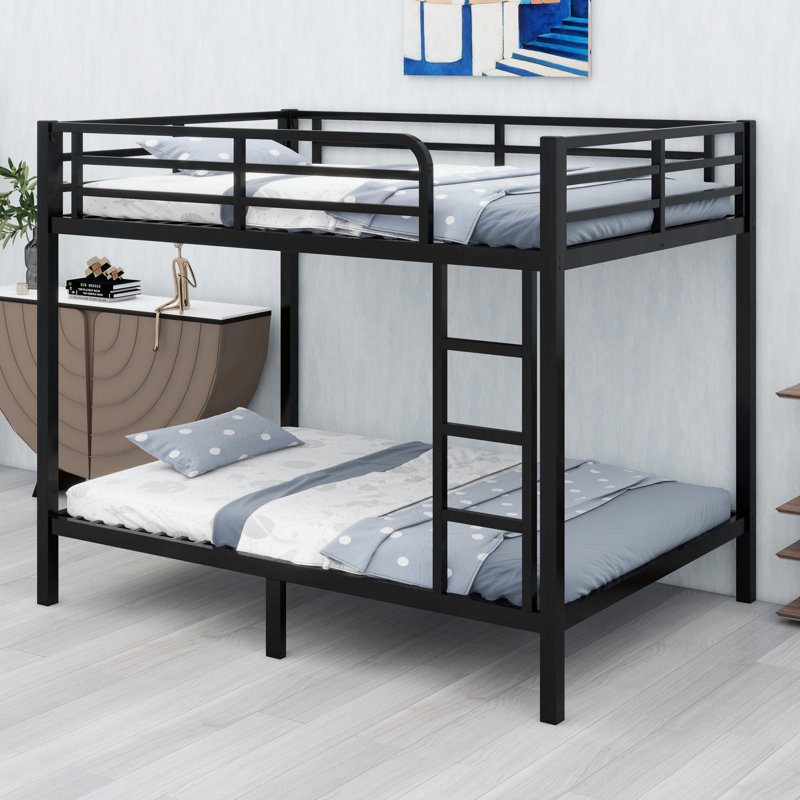 Metal Bunk Bed For Teens And Adults,Space-Saving, Black, Full over Full