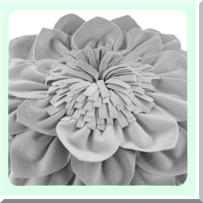 Floral Bloom Round Accent Pillow - 3D Flower Decorative Cushion for Couch & Bed - Grey Home Decor Insert Included