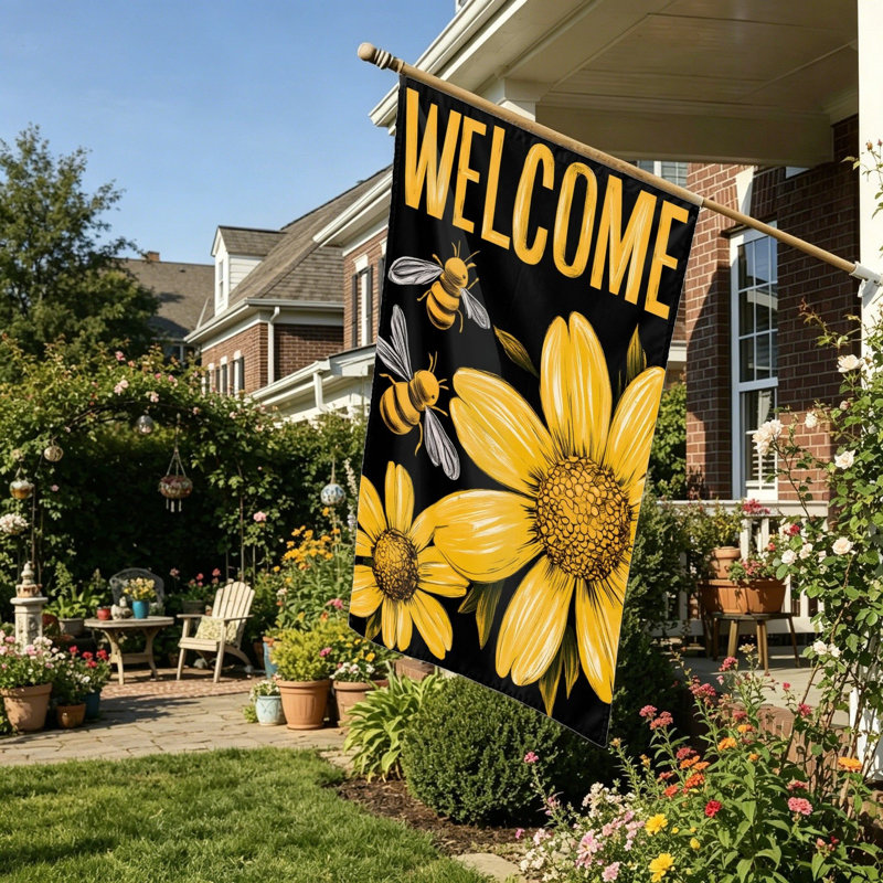Drapeau de jardin Bee & Daisy, pièce de mobilier de jardin et patio, 35 x 24 po, jaune