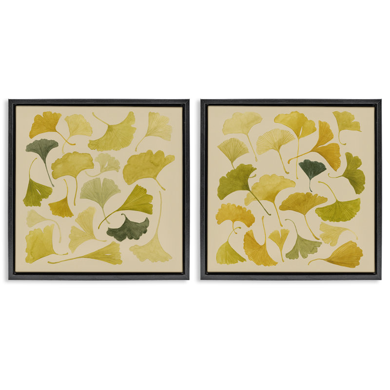 Ensemble de toiles flottantes d'automne 2 pièces Ginkgo par Grace Popp, H 25 po x l 25 po, Cadre flottant noir de jais