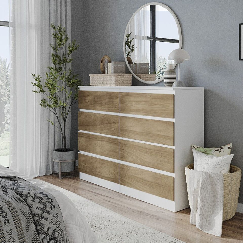 Sinahi 120cm W Chest of Drawers, White Carcass/Oak