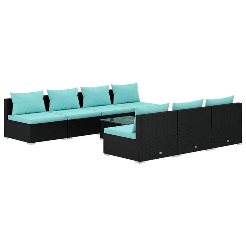 8 Piece Lounge Sofa Seating Group, Black/Blue