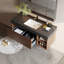Ensemble de meuble-lavabo simple 48 po, 48 po, bois massif brun, plateau de table en pierre noire, 2 tiroirs