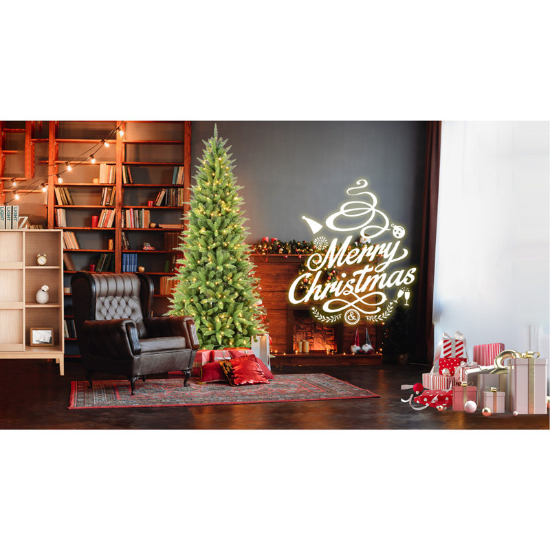 Arbre de Noël mince avec 300 lumières DEL blanc chaud, 6'