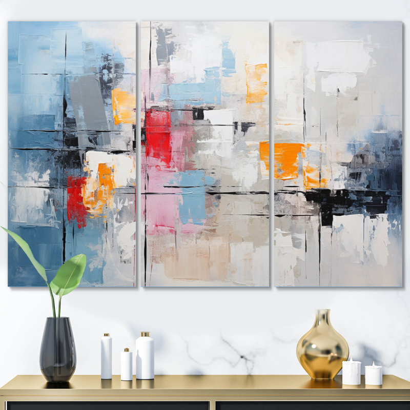 Textile Symphony I - 3 pièces, reproduction sur toile tendue, H 40 po x l 60 po x P 1 po