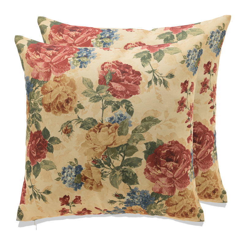 Ensemble de 2 coussins Florence, Floral beige, H 22 po x l 22 po, Housse de coussin seulement - sans coussin