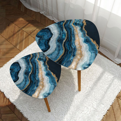 Triangle Nesting Coffee Table Set of 2 Colorful marble effect liquid paints End Table Modern Minimalist Side Table Set for Living Room Bedroom