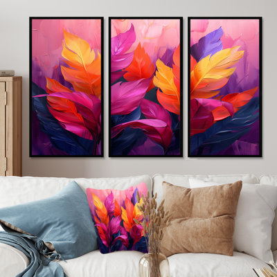Pink Yellow Feathered Fantasy I " Pink Yellow Feathered Fantasy I " 3 - Pieces