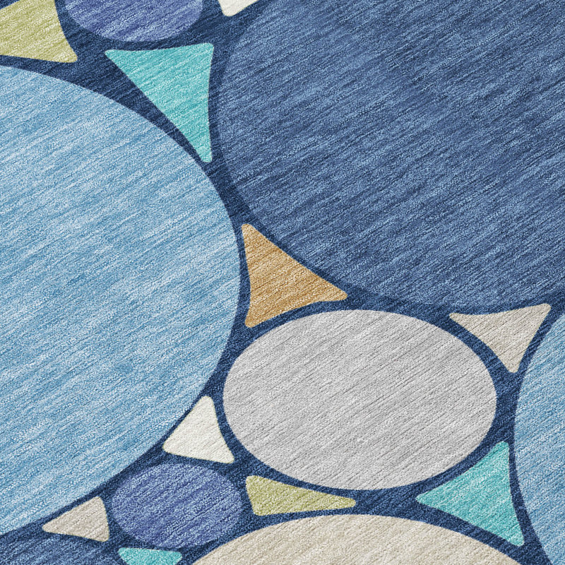 Machine Washable Indoor/Outdoor Chantille ACN2516 Geometric Rug, Navy, Rectangle 5' x 7'6"