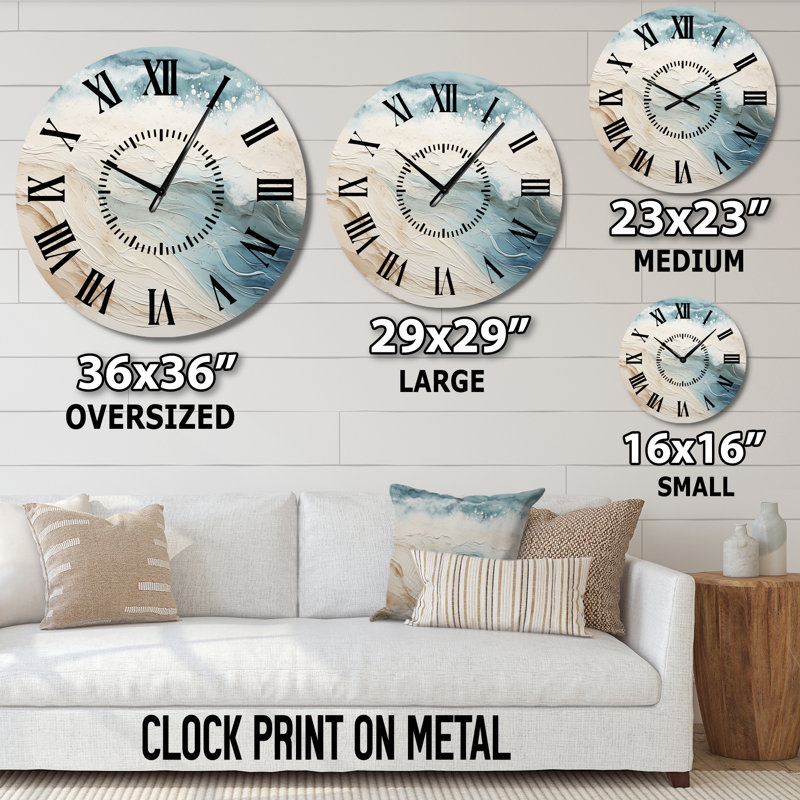 Horloge murale moderne moderne bleu et beige, Grand
