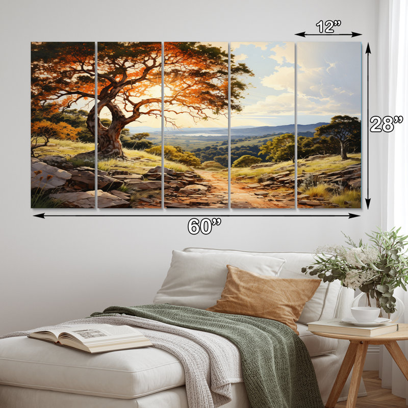 Chêne rouge, heure dorée sur toile, 5 pièces