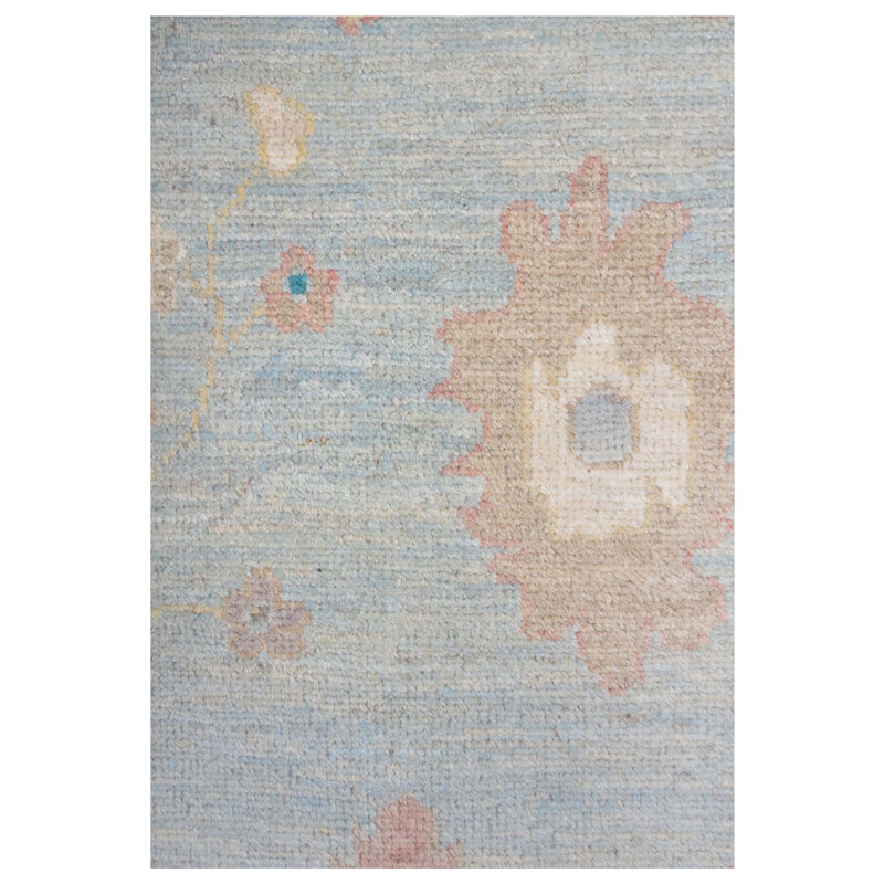 Pacific Ushak Wool Weft 6x9 Turquoise / Ivory Transitional Hand Knotted Area Rug