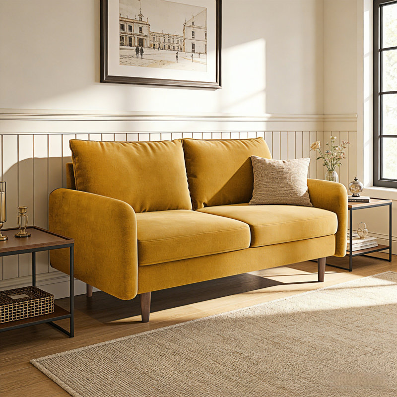 56.3" Velvet Spring-Padded Loveseat Comfort Sofas, Beige