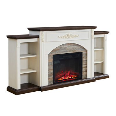 72“ Farmhouse Fireplace Tv Stand With Mantel & 23" Electric Insert, Fits Up To 80 Inch Tvs