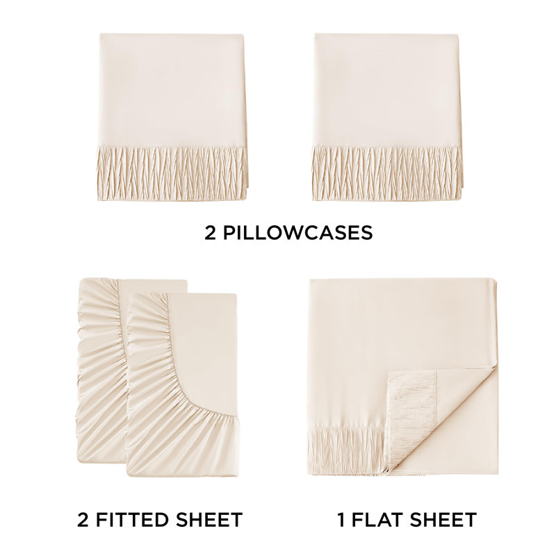 Bedsure Polyester Microfiber Sheet Set Hotel Luxury Sheets, Easy Care Cooling Bed Sheet Set 84GSM(107" x 101")GentleSoft™️