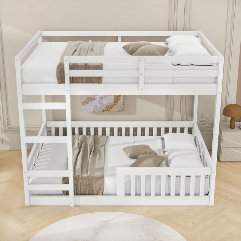Lit superposé double en bois avec garde-corps, Blanc