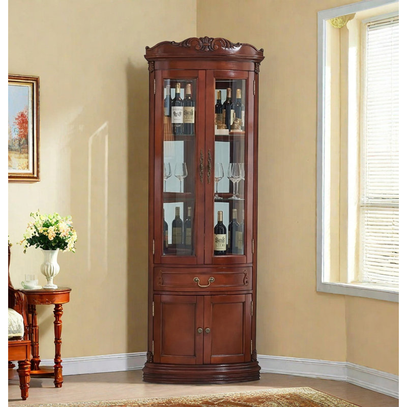 78.74" Brown Corner Solid Wood Wine Cabinets & Curio Cabinets